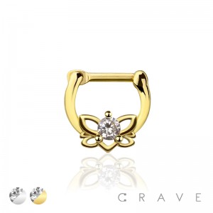 ROUND BEZEL CZ LOTUS SEPTUM HINGED CLICKER